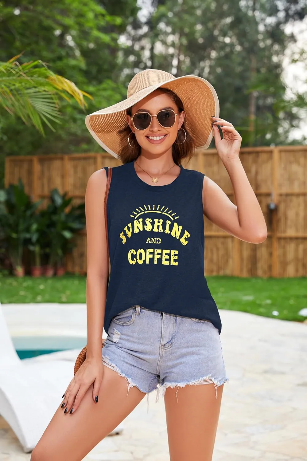 Womens Tank Tops Summer T Shirts Sleeveless Casual Loose Tunic Blouses