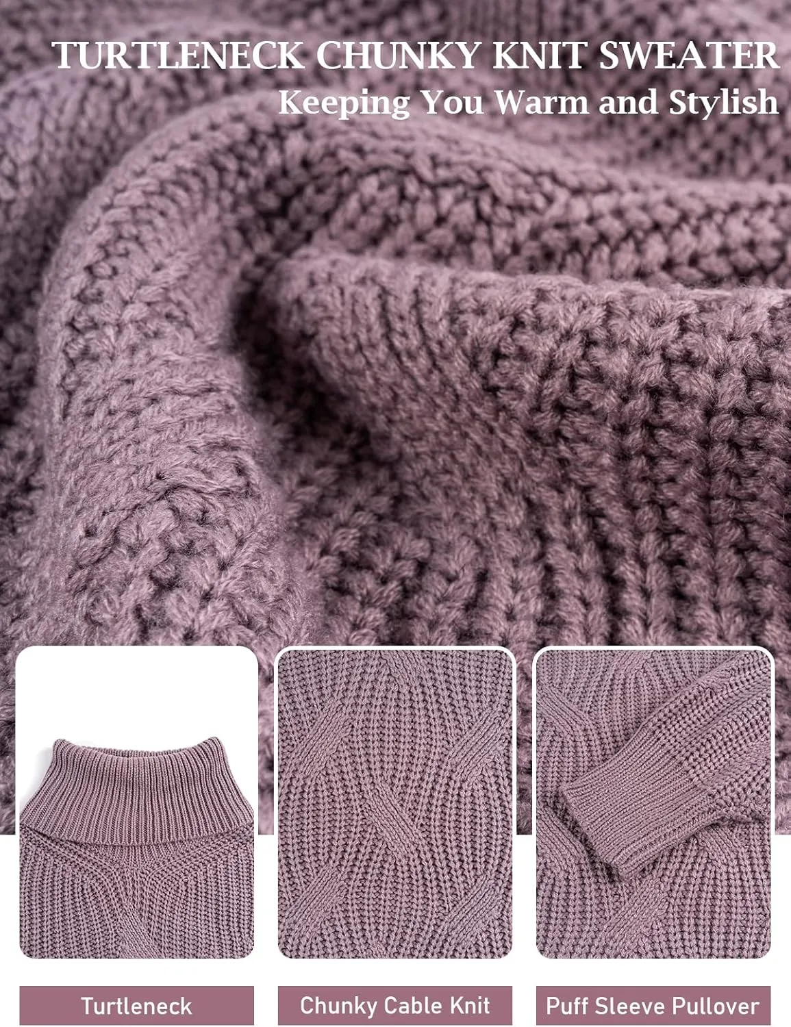 Womens Turtleneck Oversized Sweaters Chunky Cable Knit Soft Winter Long Sleeve Pullover Sweaters