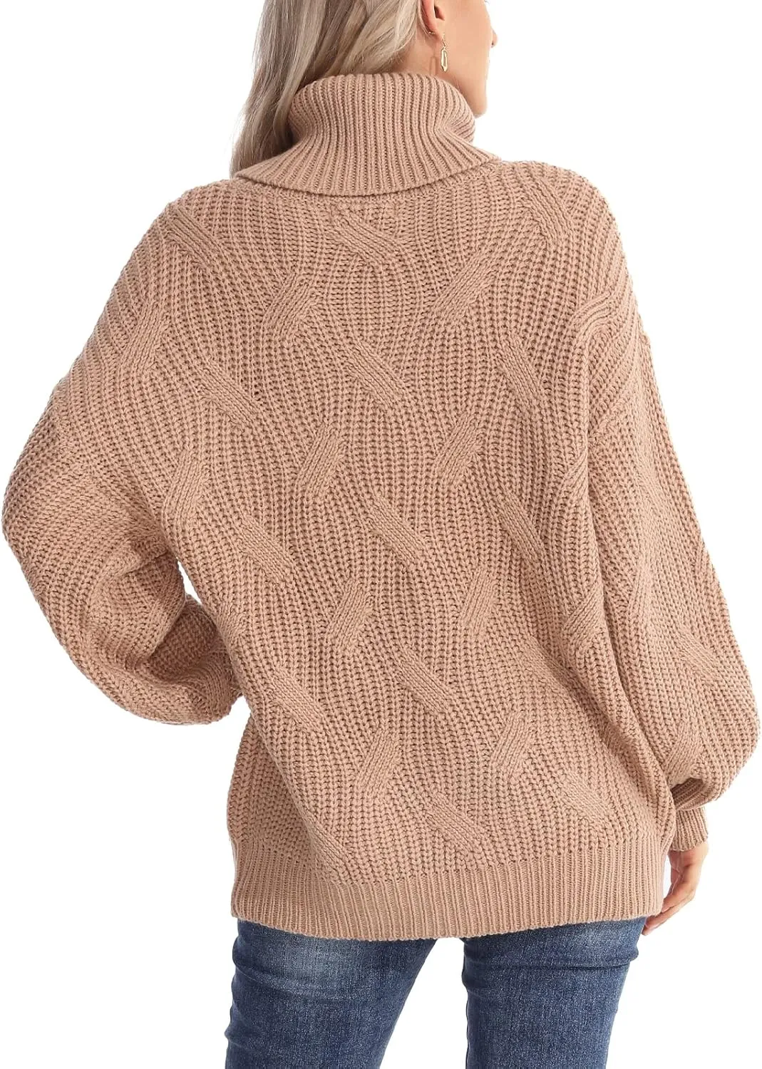 Womens Turtleneck Oversized Sweaters Chunky Cable Knit Soft Winter Long Sleeve Pullover Sweaters