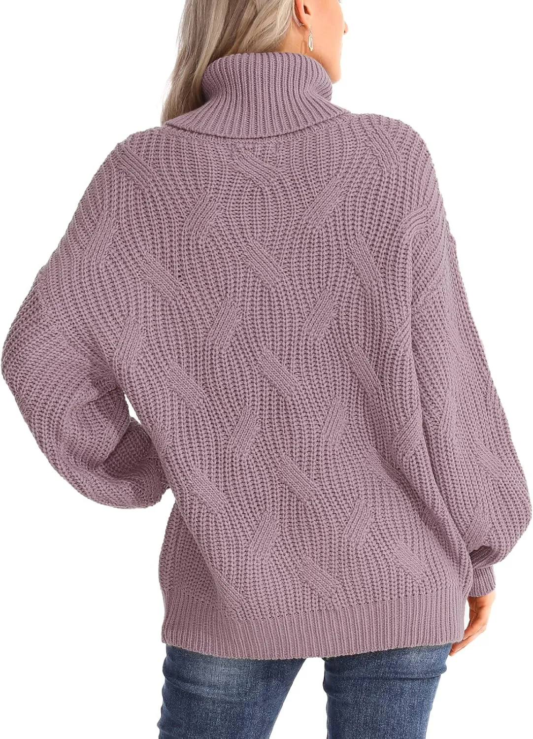 Womens Turtleneck Oversized Sweaters Chunky Cable Knit Soft Winter Long Sleeve Pullover Sweaters