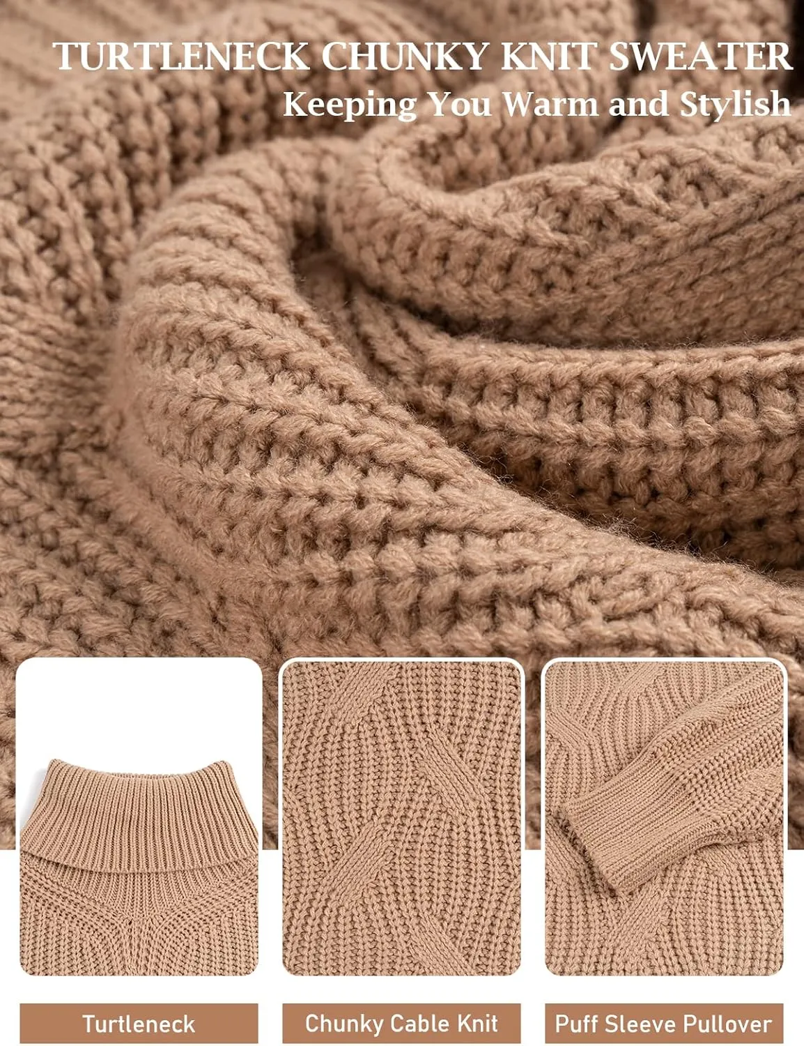 Womens Turtleneck Oversized Sweaters Chunky Cable Knit Soft Winter Long Sleeve Pullover Sweaters