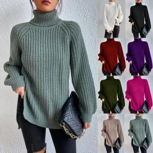 Womens Turtleneck Sweater Cable Knit Ribbed Chunky Long Sleeve Pullover Ribbed Sweaters Oversized Cute Sweaters