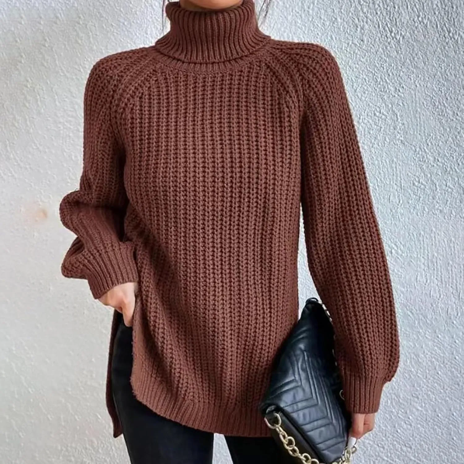 Womens Turtleneck Sweater Cable Knit Ribbed Chunky Long Sleeve Pullover Ribbed Sweaters Oversized Cute Sweaters