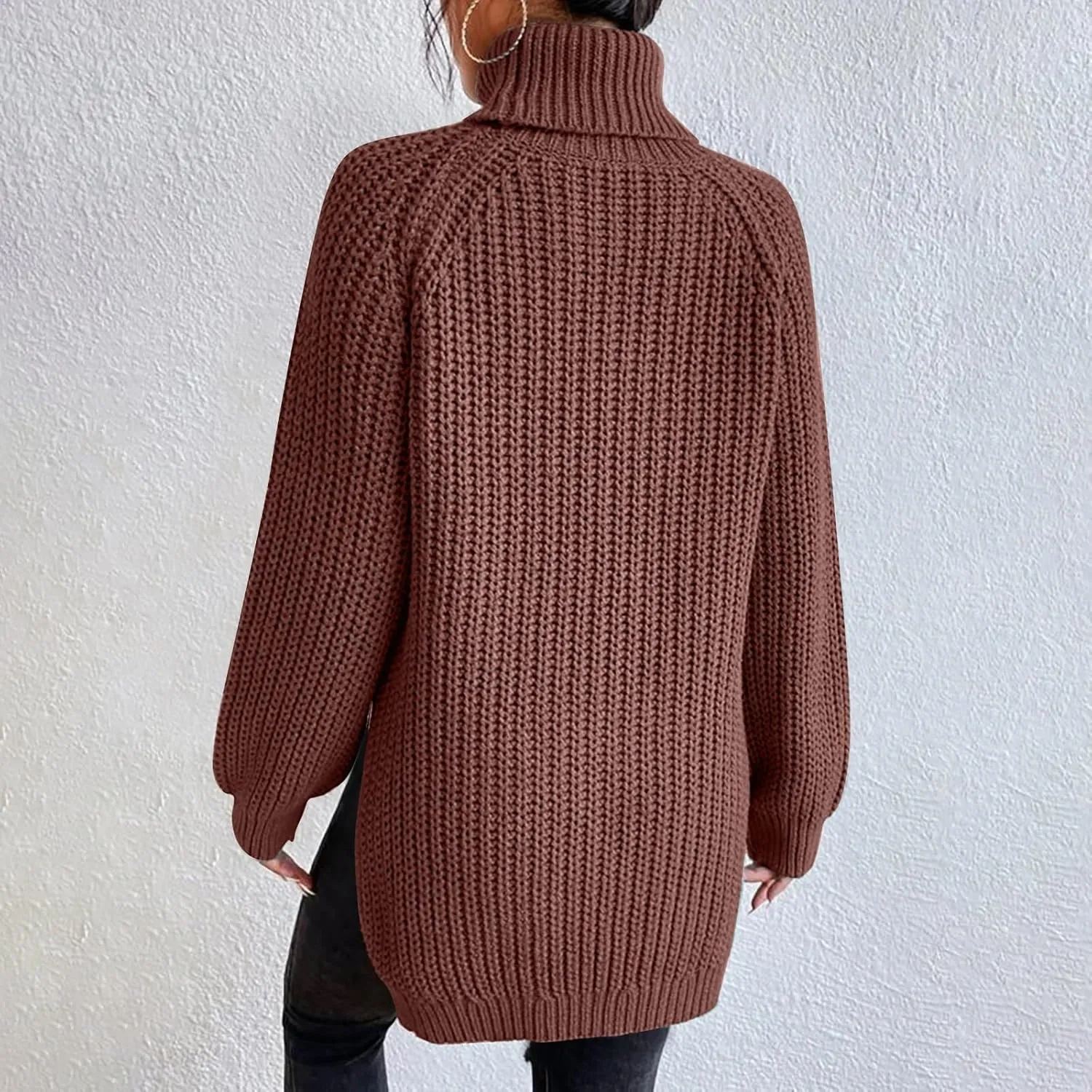 Womens Turtleneck Sweater Cable Knit Ribbed Chunky Long Sleeve Pullover Ribbed Sweaters Oversized Cute Sweaters