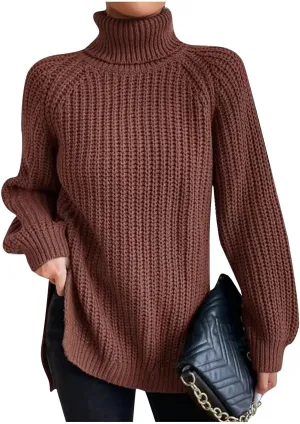Womens Turtleneck Sweater Cable Knit Ribbed Chunky Long Sleeve Pullover Ribbed Sweaters Oversized Cute Sweaters