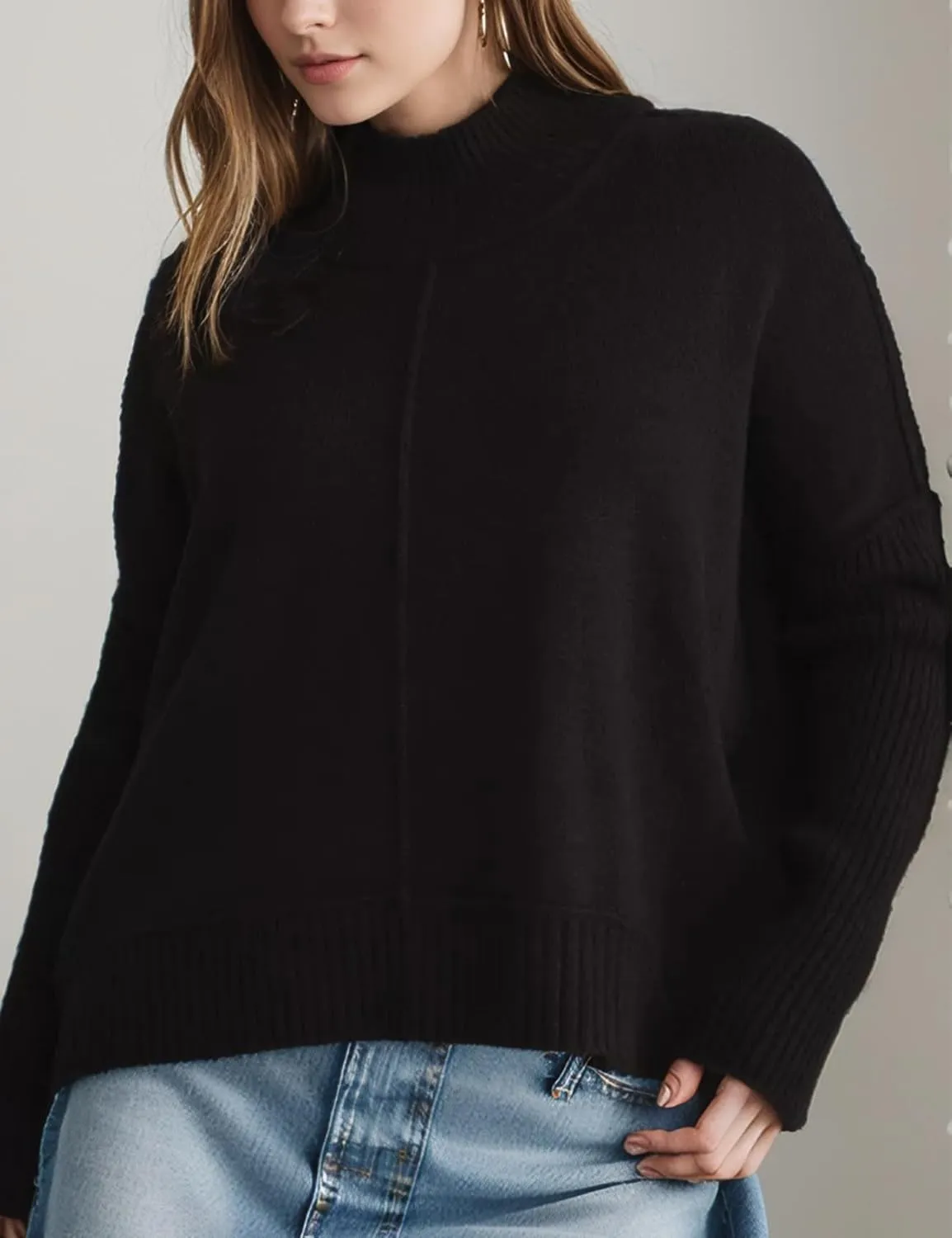 Women’s Turtleneck Sweater Ribbed Mock Neck Chunky Oversized Knit Pullover Loose Fit Long Sleeve Knitted Sweater Tops