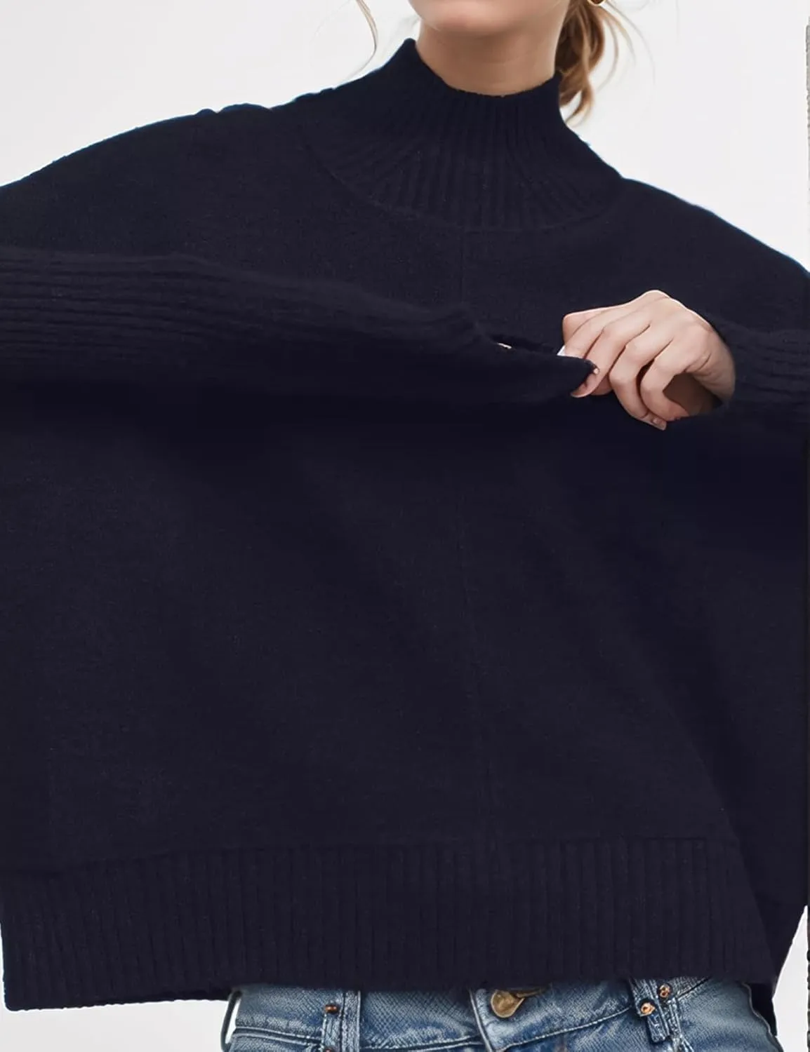 Women’s Turtleneck Sweater Ribbed Mock Neck Chunky Oversized Knit Pullover Loose Fit Long Sleeve Knitted Sweater Tops