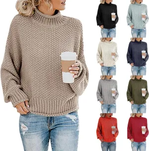 Womens Turtleneck Sweaters Long Sleeve Oversized Fuzzy Knit Chunky Warm Pullover Drop Shoulder Jumper 2023