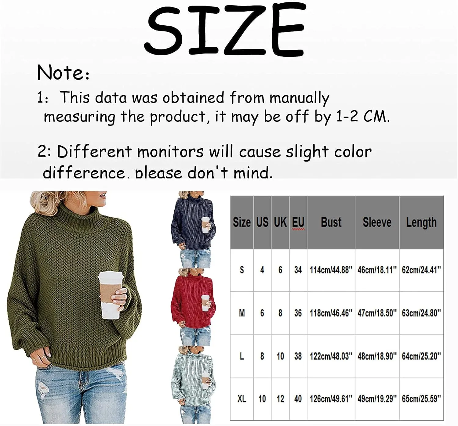 Womens Turtleneck Sweaters Long Sleeve Oversized Fuzzy Knit Chunky Warm Pullover Drop Shoulder Jumper 2023