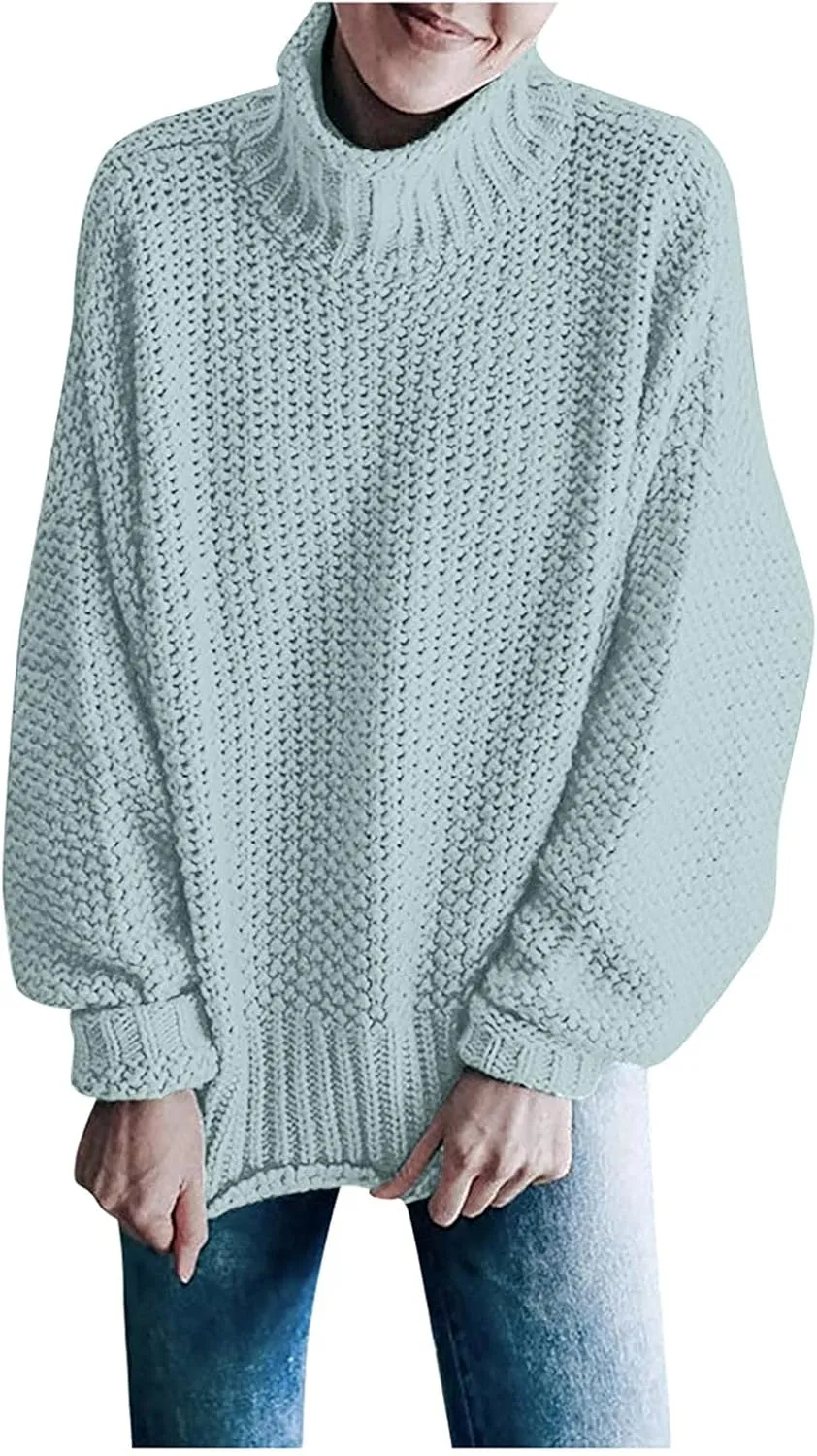 Womens Turtleneck Sweaters Long Sleeve Oversized Fuzzy Knit Chunky Warm Pullover Drop Shoulder Jumper 2023