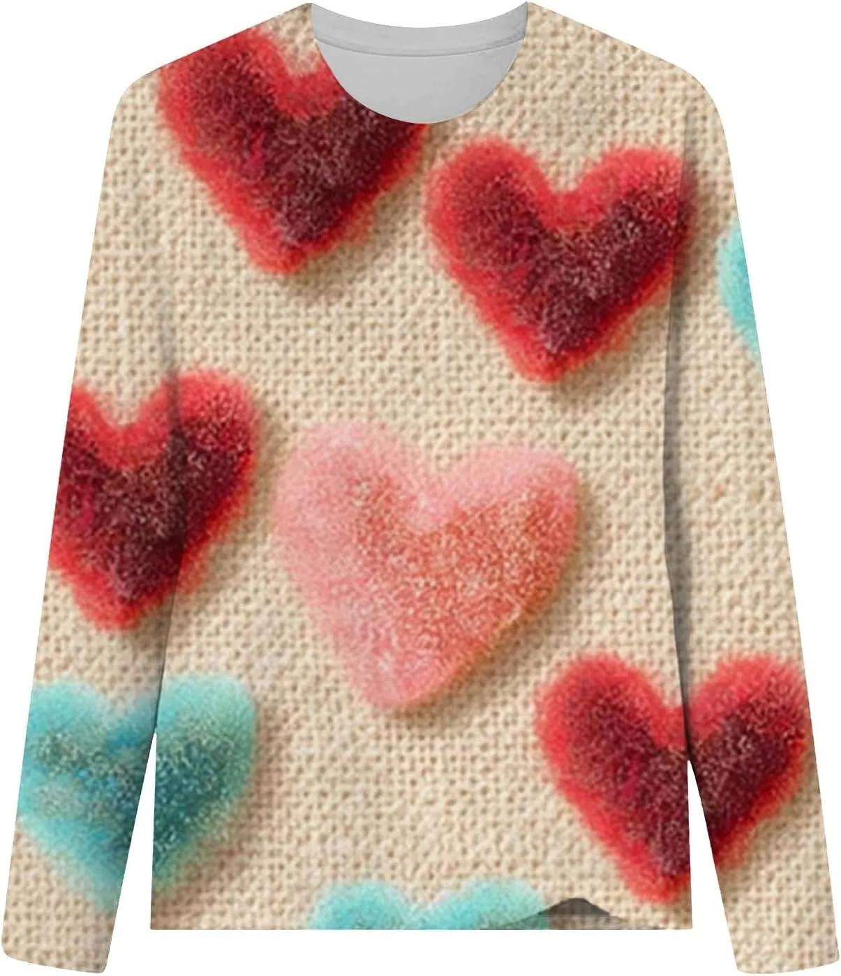 Womens Valentines Shirt Love Heart Print Long Sleeve Crewneck Sweatshirt Loose Casual Fit Basic 2025 Spring Pullover