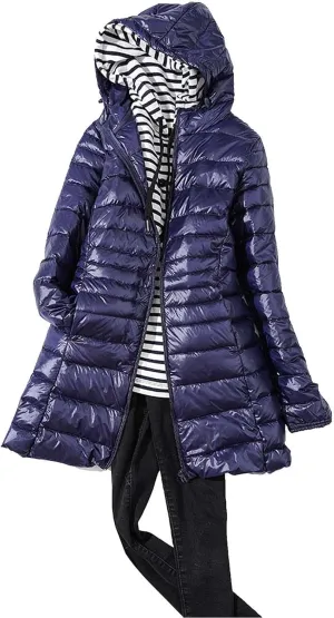 Women's Warm Winter Glossy Down Jacket Ultralight Long Down Outerwear Puffer Jacket Hooded Coat Padded Full-Zip Zip-Up with