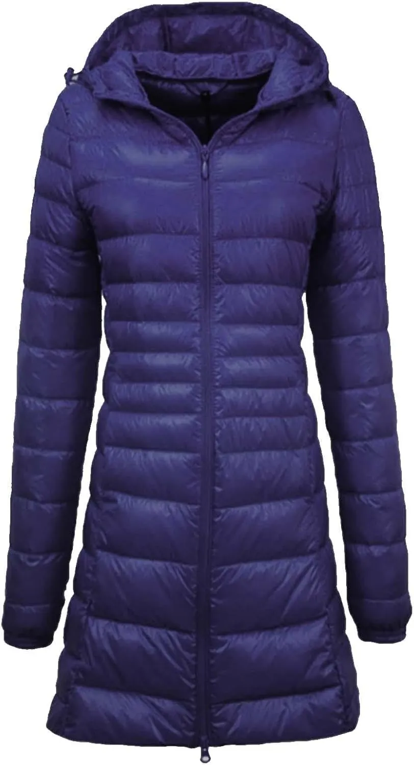 Women's Warm Winter Glossy Down Jacket Ultralight Long Down Outerwear Puffer Jacket Hooded Coat Padded Full-Zip Zip-Up with
