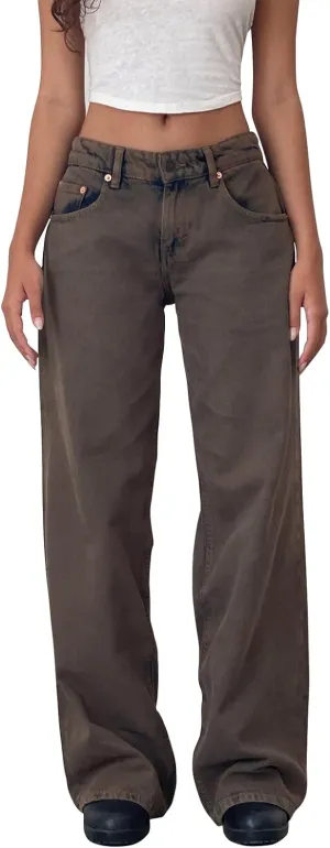 Women's Wide Leg Boyfriend Denim Pants - Low Rise Baggy Casual Loose Jeans - Y2K E-Girl Style