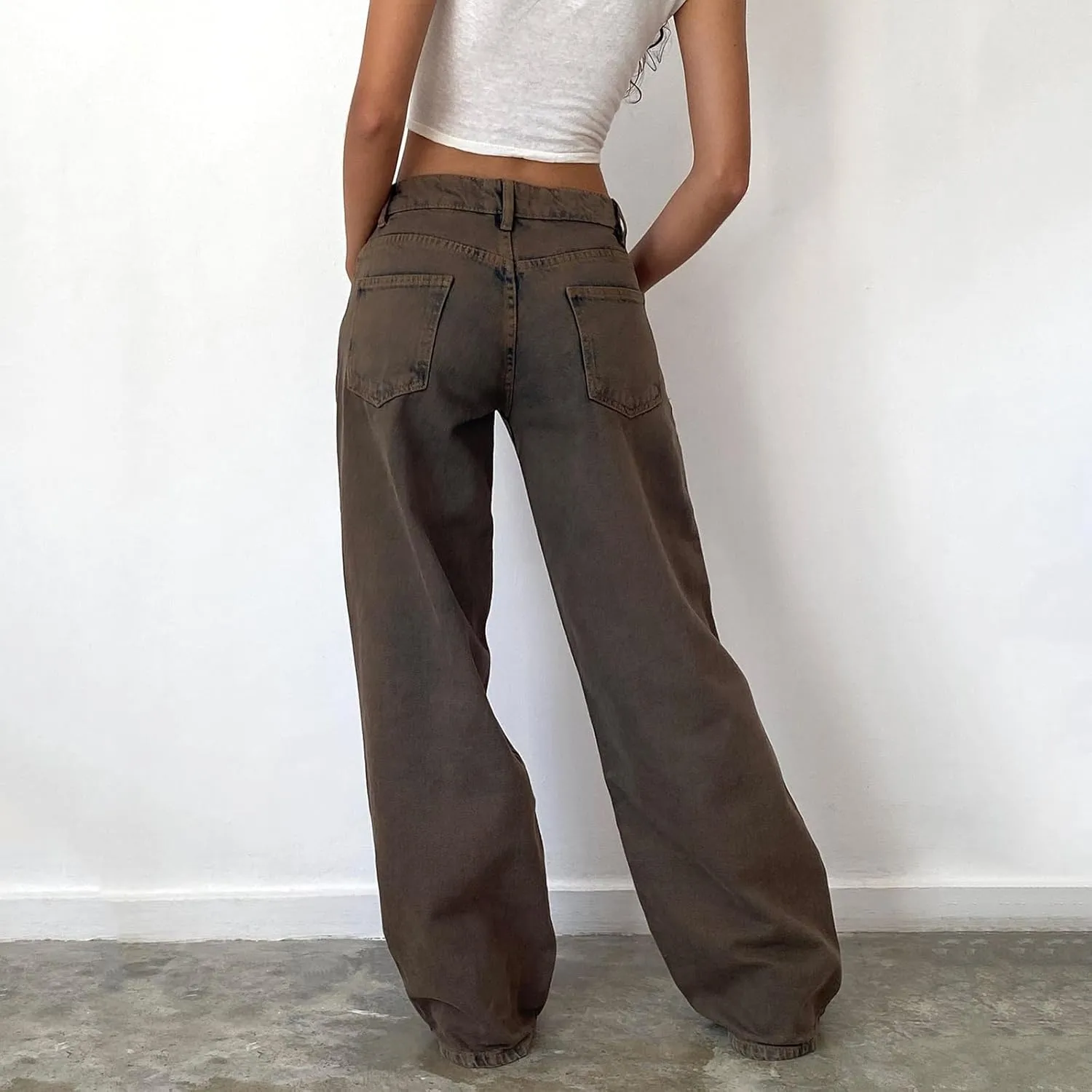 Women's Wide Leg Boyfriend Denim Pants - Low Rise Baggy Casual Loose Jeans - Y2K E-Girl Style