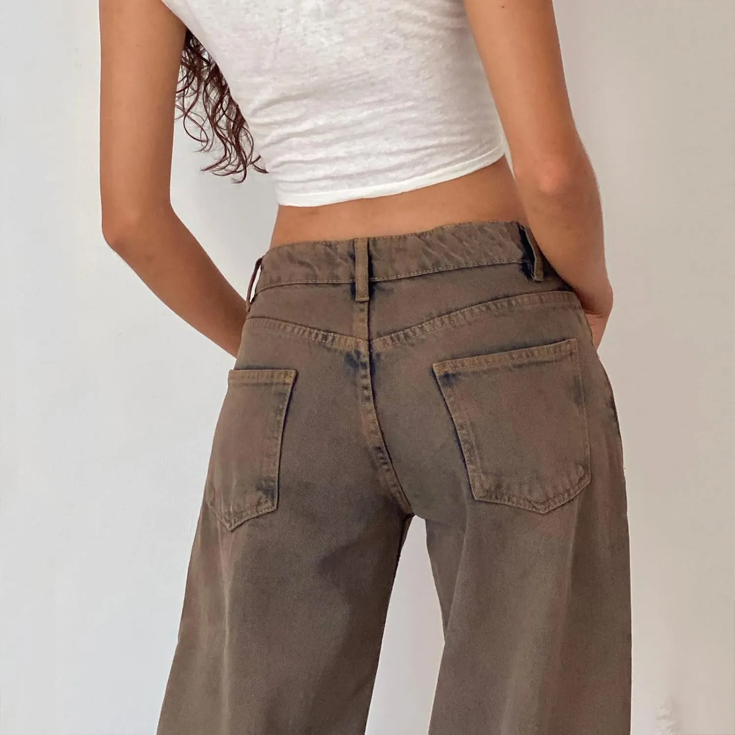 Women's Wide Leg Boyfriend Denim Pants - Low Rise Baggy Casual Loose Jeans - Y2K E-Girl Style