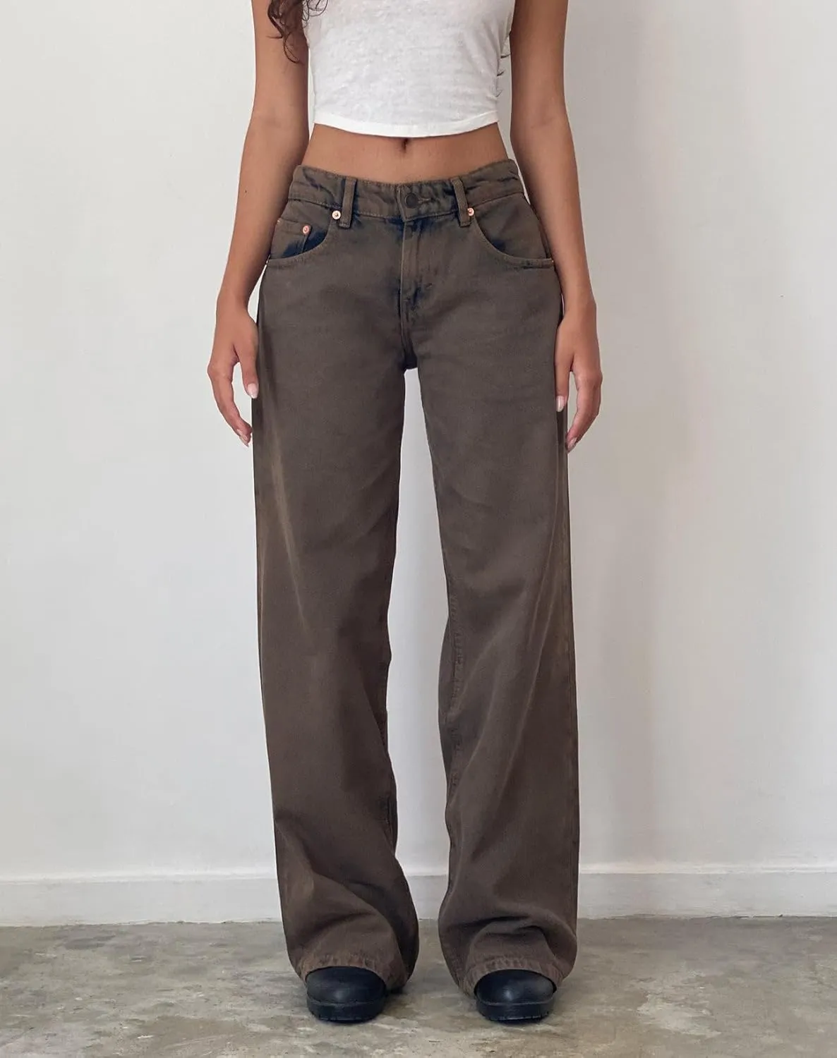 Women's Wide Leg Boyfriend Denim Pants - Low Rise Baggy Casual Loose Jeans - Y2K E-Girl Style