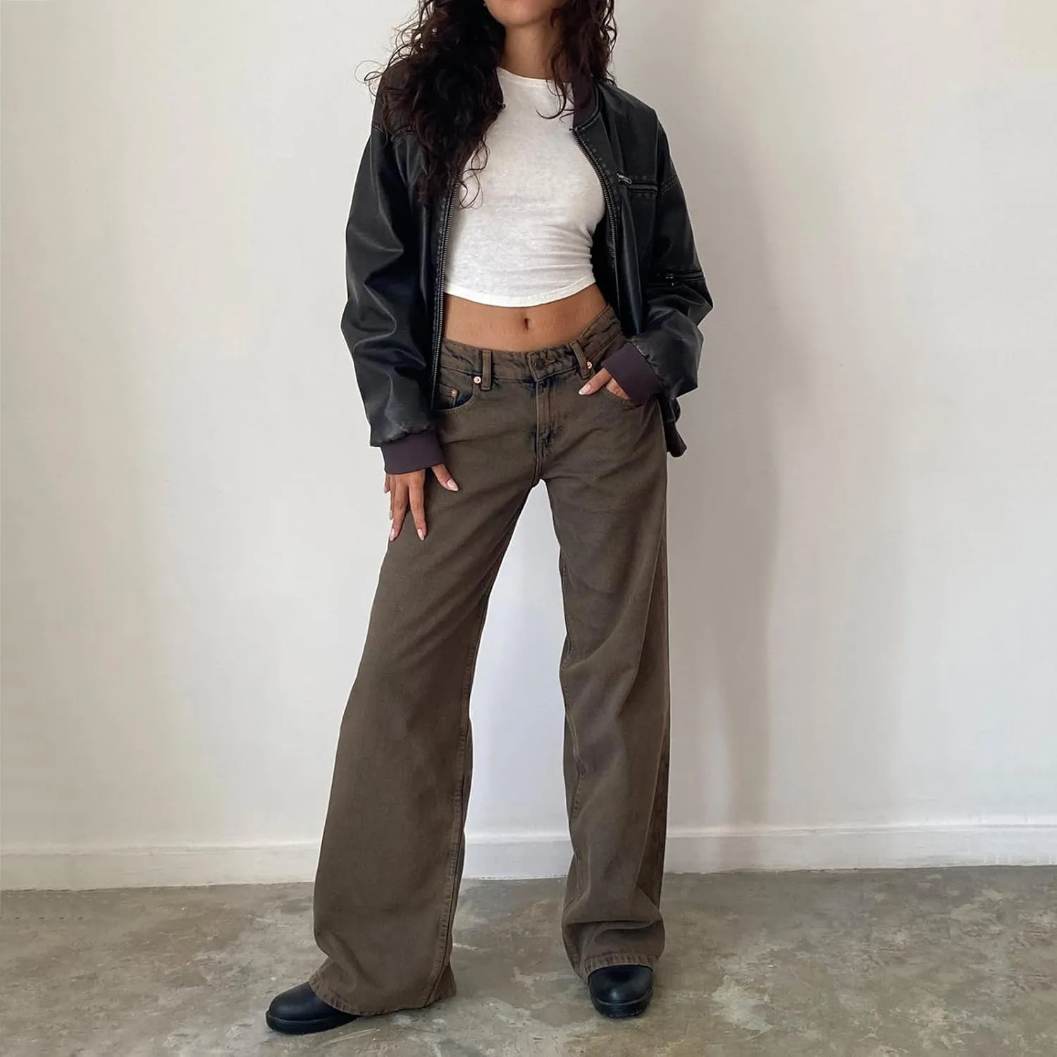 Women's Wide Leg Boyfriend Denim Pants - Low Rise Baggy Casual Loose Jeans - Y2K E-Girl Style
