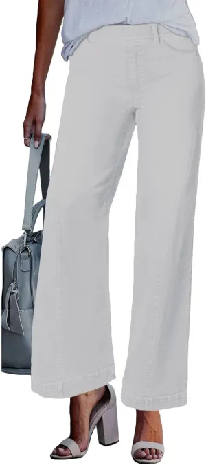 Womens Wide Leg Jeans High Waisted Pull On Bootcut Jeans Summer Trendy Stretch Boyfriend Denim Pants with Pockets