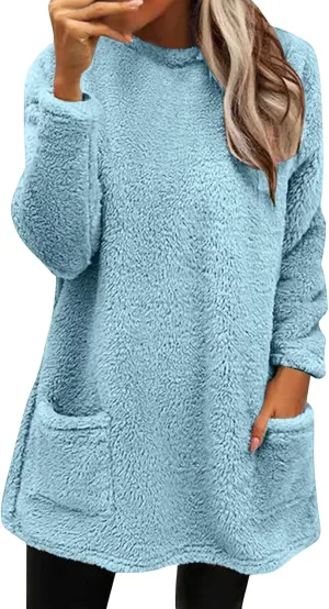 Women's Winter Coats Plus Size Sweaters Cute Tops with Pockets Warm Sweater Tops Trench Pullover Sweaters for Women