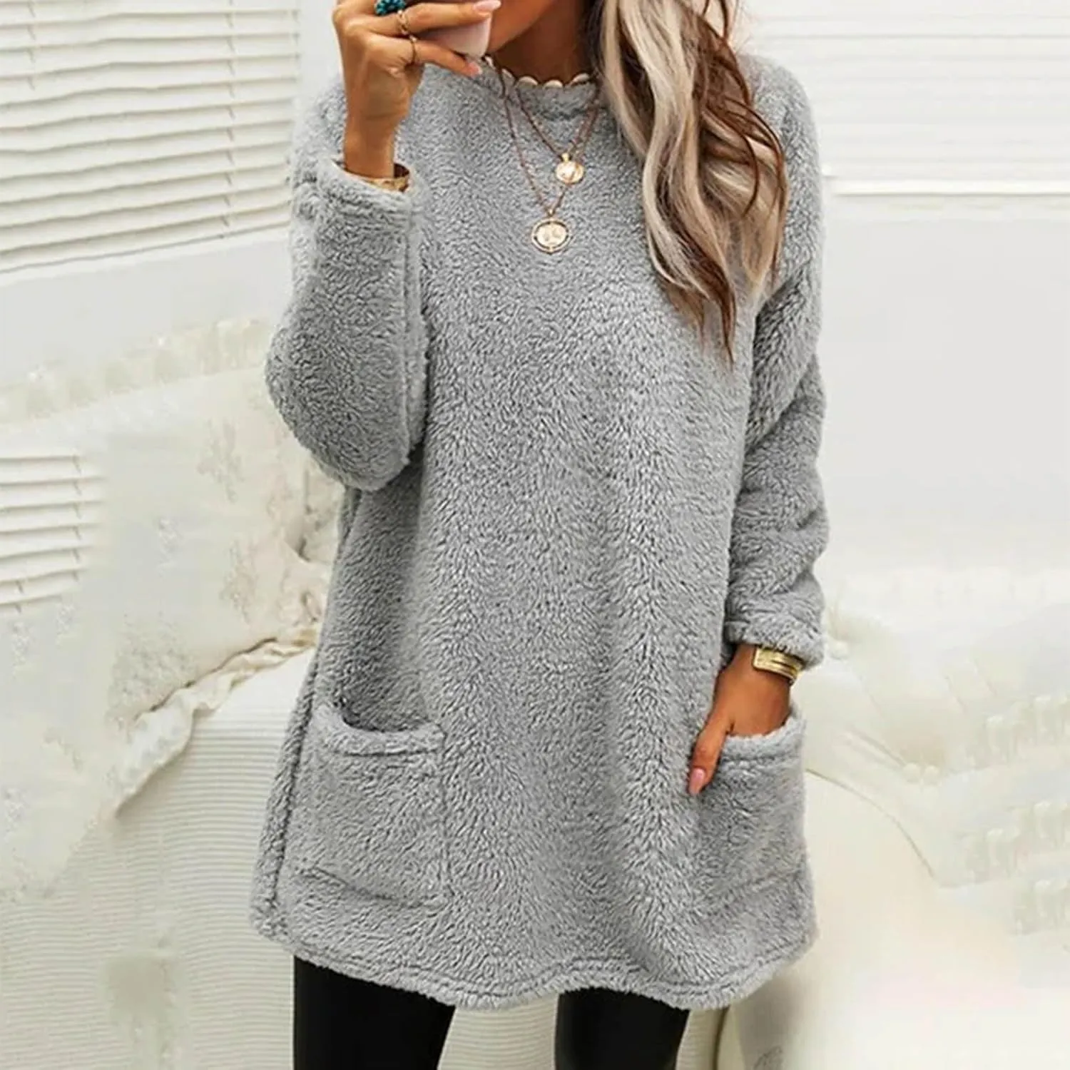 Women's Winter Coats Plus Size Sweaters Cute Tops with Pockets Warm Sweater Tops Trench Pullover Sweaters for Women