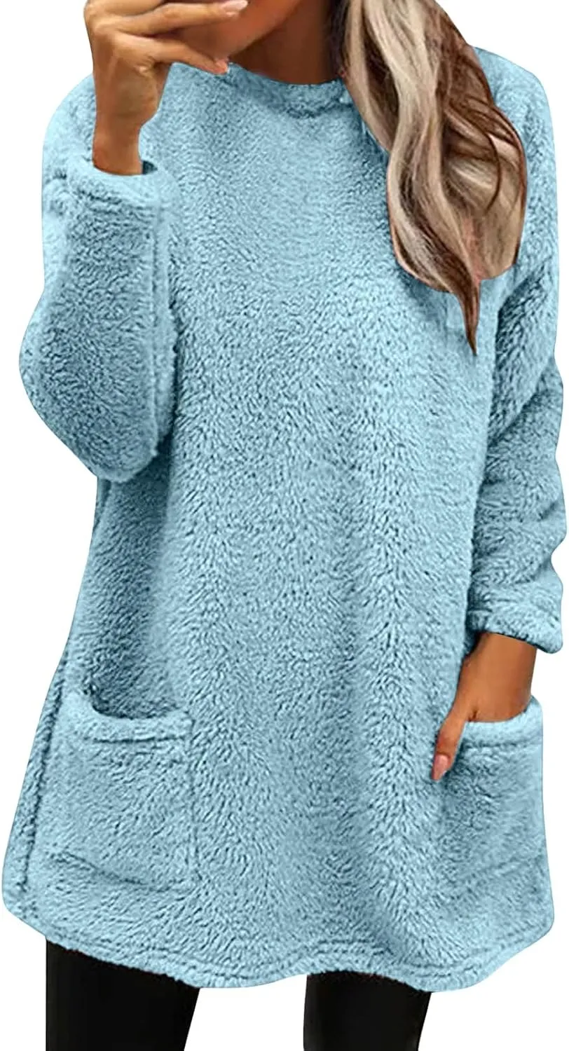 Women's Winter Coats Plus Size Sweaters Cute Tops with Pockets Warm Sweater Tops Trench Pullover Sweaters for Women