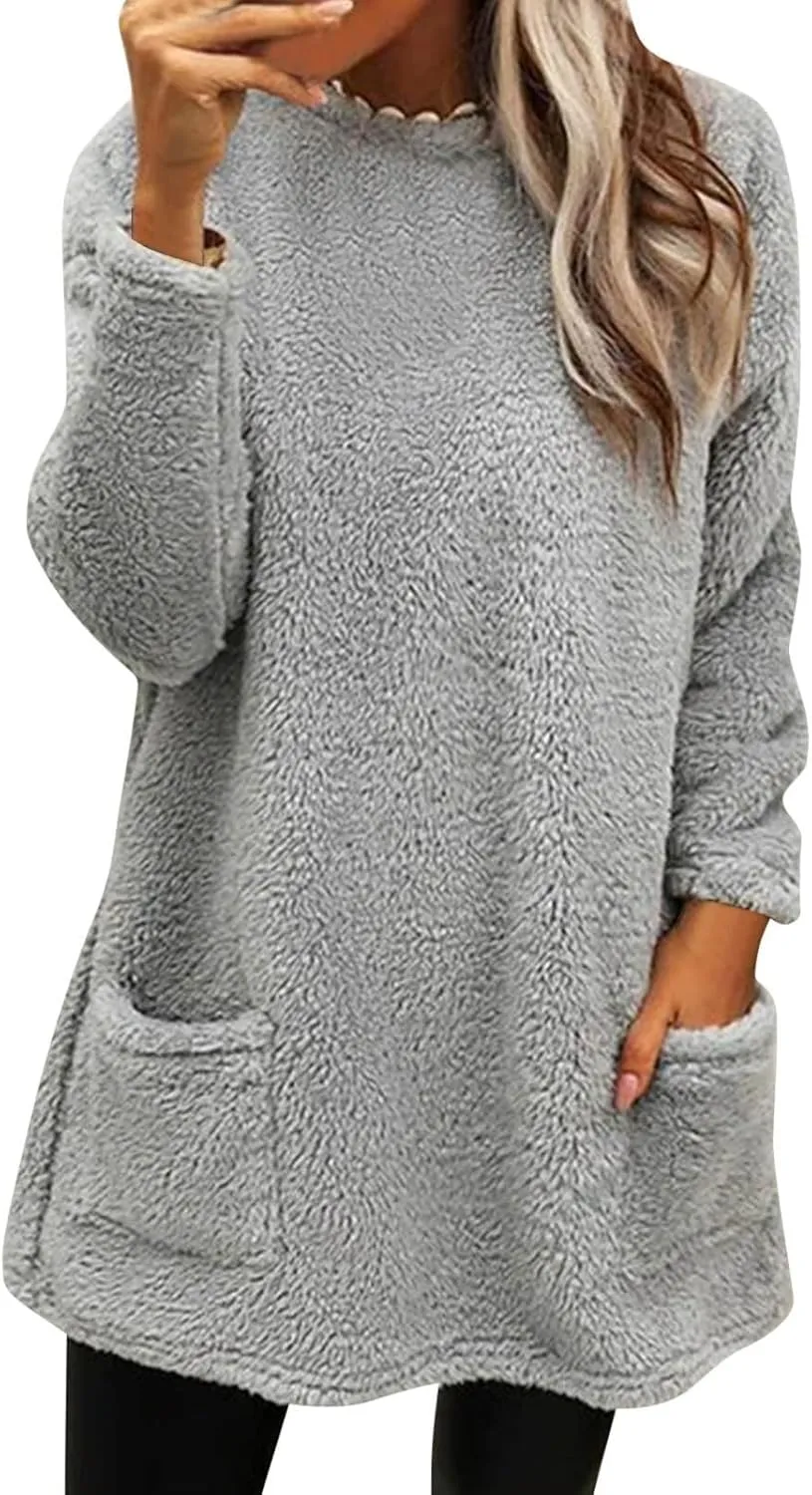 Women's Winter Coats Plus Size Sweaters Cute Tops with Pockets Warm Sweater Tops Trench Pullover Sweaters for Women