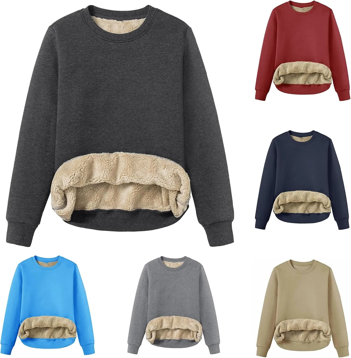 Womens Winter Warm Fleece Sherpa Lined Sweatshirts Casual Crewneck Long Sleeve Pullover Sweatshirt Clothes Tops