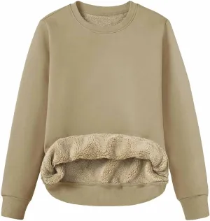 Womens Winter Warm Fleece Sherpa Lined Sweatshirts Casual Crewneck Long Sleeve Pullover Sweatshirt Clothes Tops