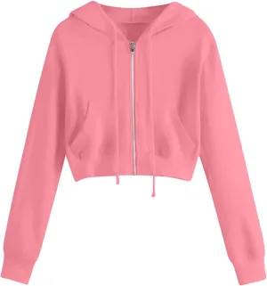 Womens Y2K Cropped Zip Up Hoodies Long Sleeve Lightweight Sweatshirts Jackets Trendy Tees Girl Clothes 2024