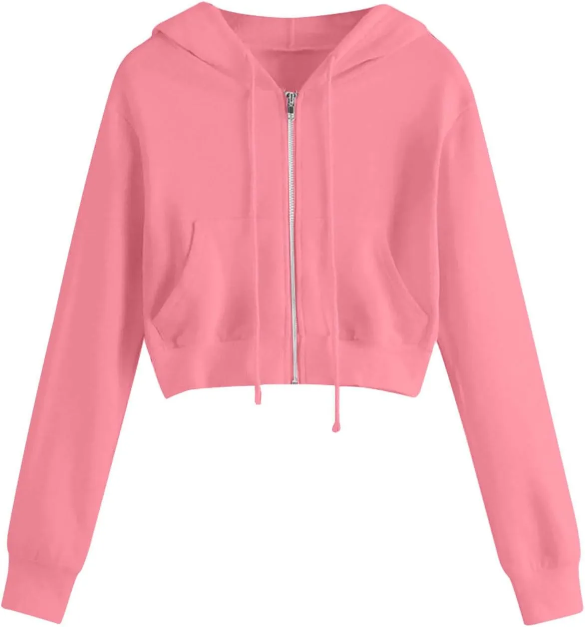 Womens Y2K Cropped Zip Up Hoodies Long Sleeve Lightweight Sweatshirts Jackets Trendy Tees Girl Clothes 2024