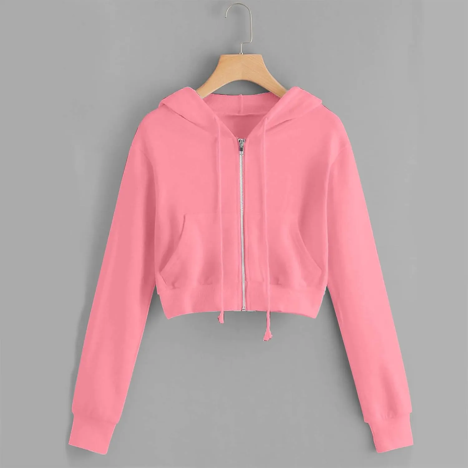 Womens Y2K Cropped Zip Up Hoodies Long Sleeve Lightweight Sweatshirts Jackets Trendy Tees Girl Clothes 2024