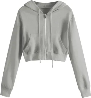 Womens Zip Up Cropped Hoodie Drawstring Crop Sweatshirt Long Sleeve Casual Tops Y2K Trendy Fall Winter Clothes 2024