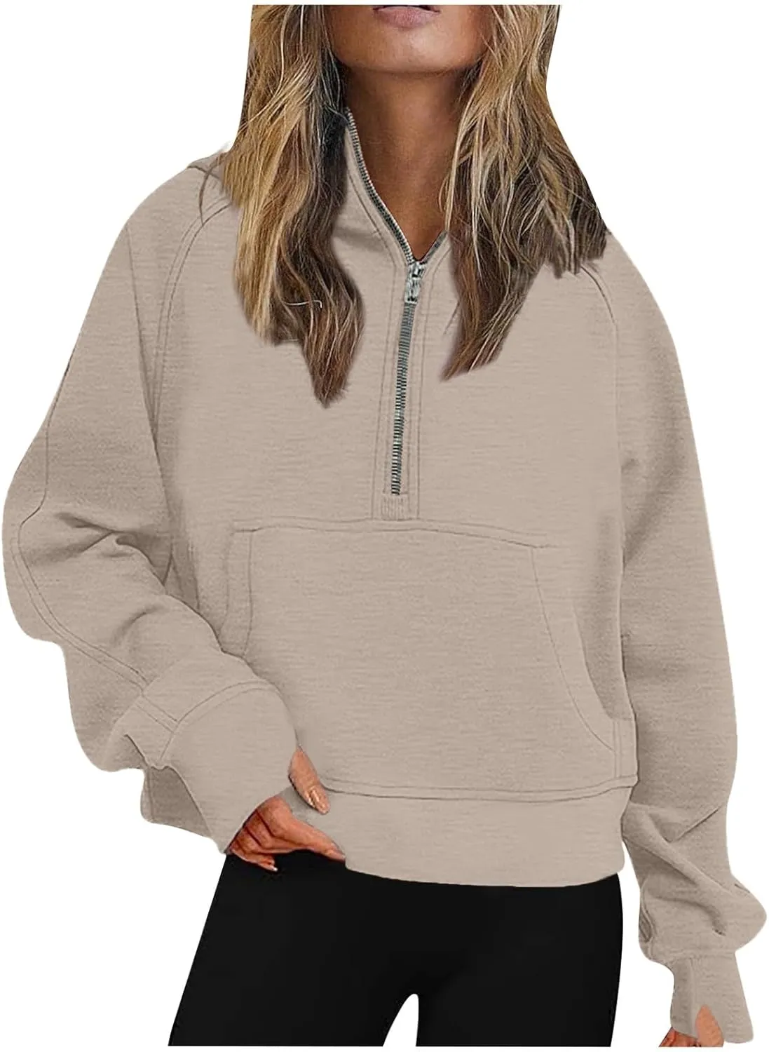 Womens Zip up Hoodies Oversized Sweatshirts Half Zip Cropped Pullover Fleece Preppy Clothes Fall Teen Girls Outfits