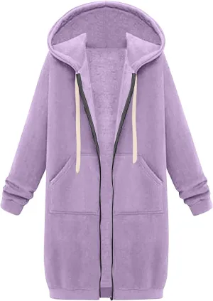 Womens Zip Up Long Sleeve Hoodies Sweatshirt Fleece Jackets 2024 Fall Fashion Outfits Winter Clothes Long Coats