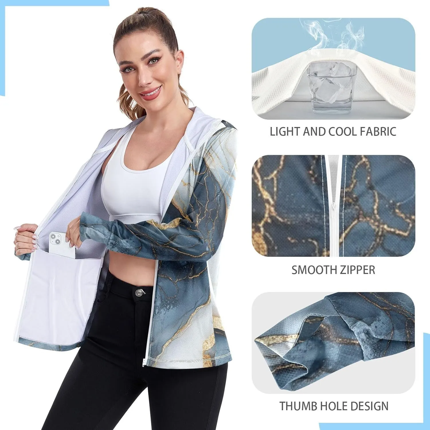 Work Hoodies For Women with Thumb Holes Athletic Shirts UPF 50  Protection Lightweight Jacket Hiking Outdoor