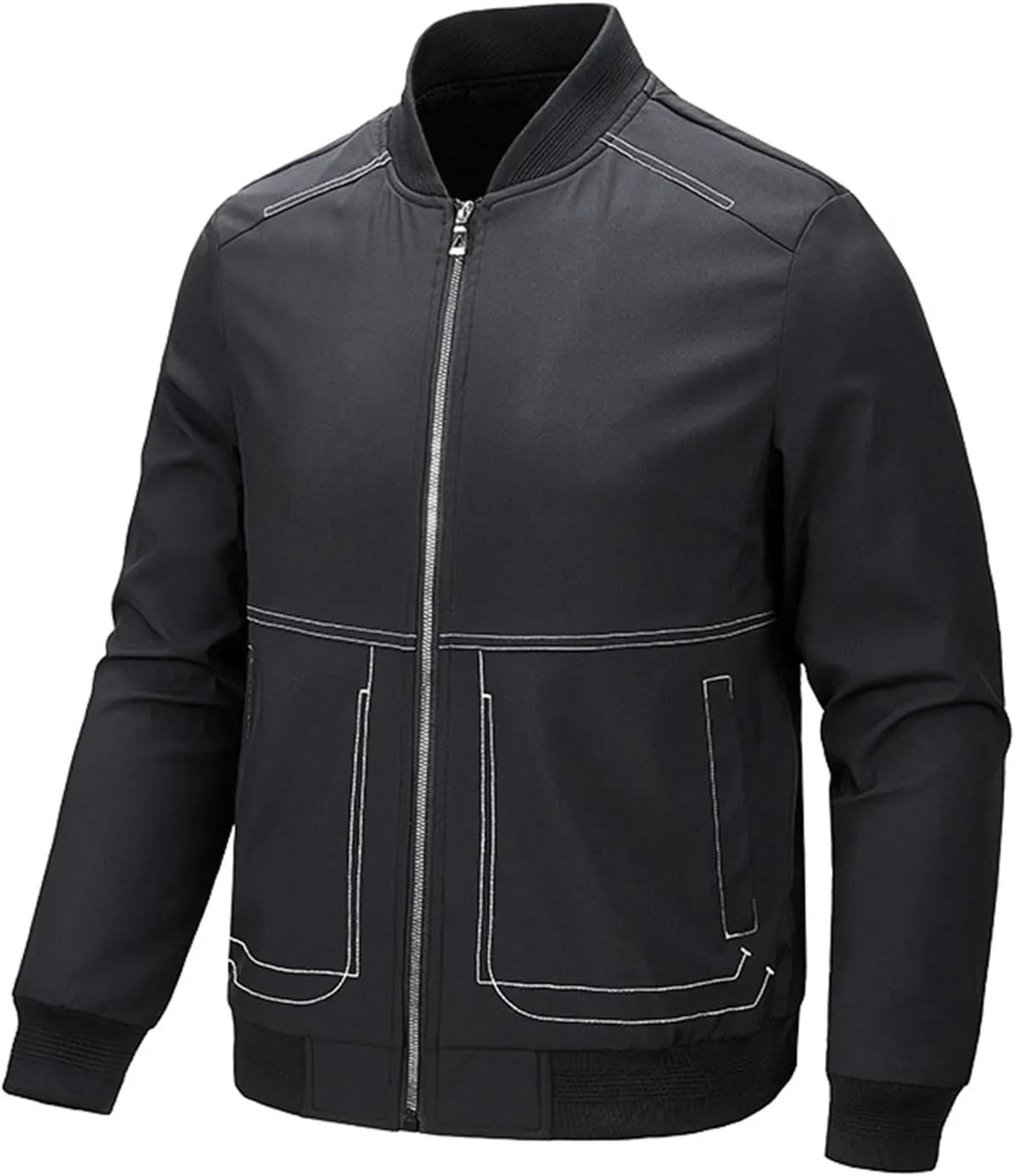 Work Shirts for Men Hooded Drawstring Long Sleeve Zipper Pocket Coat Outdoor Loose Windbreaker Mens T Shirts