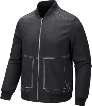 Work Shirts for Men Hooded Drawstring Long Sleeve Zipper Pocket Coat Outdoor Loose Windbreaker Mens T Shirts