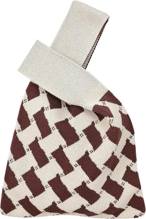 Wrist Knot Tote Bag Pouch Portable Knit Purse Crochet Bag, Mini Cute Wristlet Handbag for Women