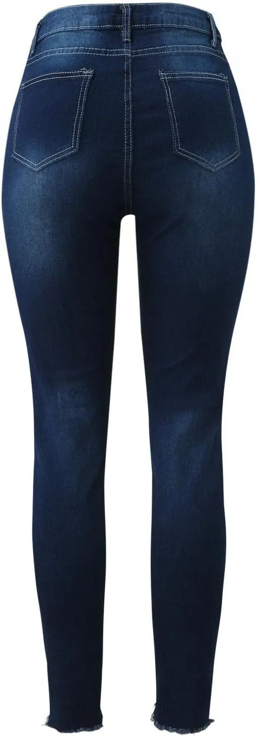 WUAI High Waisted Ripped Jeans for Women Classic Pull-On Butt Lift Stretch Distressed Ripped Skinny Jeans Denim Pencil Pants