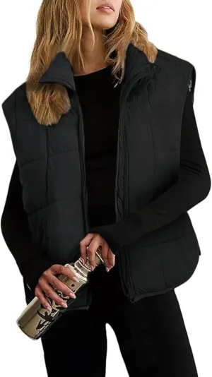 Xiaoxuemeng Puffer Vest Women Lightweight Zip Up Quilted Vest Padded Gilet Sleeveless Jacket with Pockets