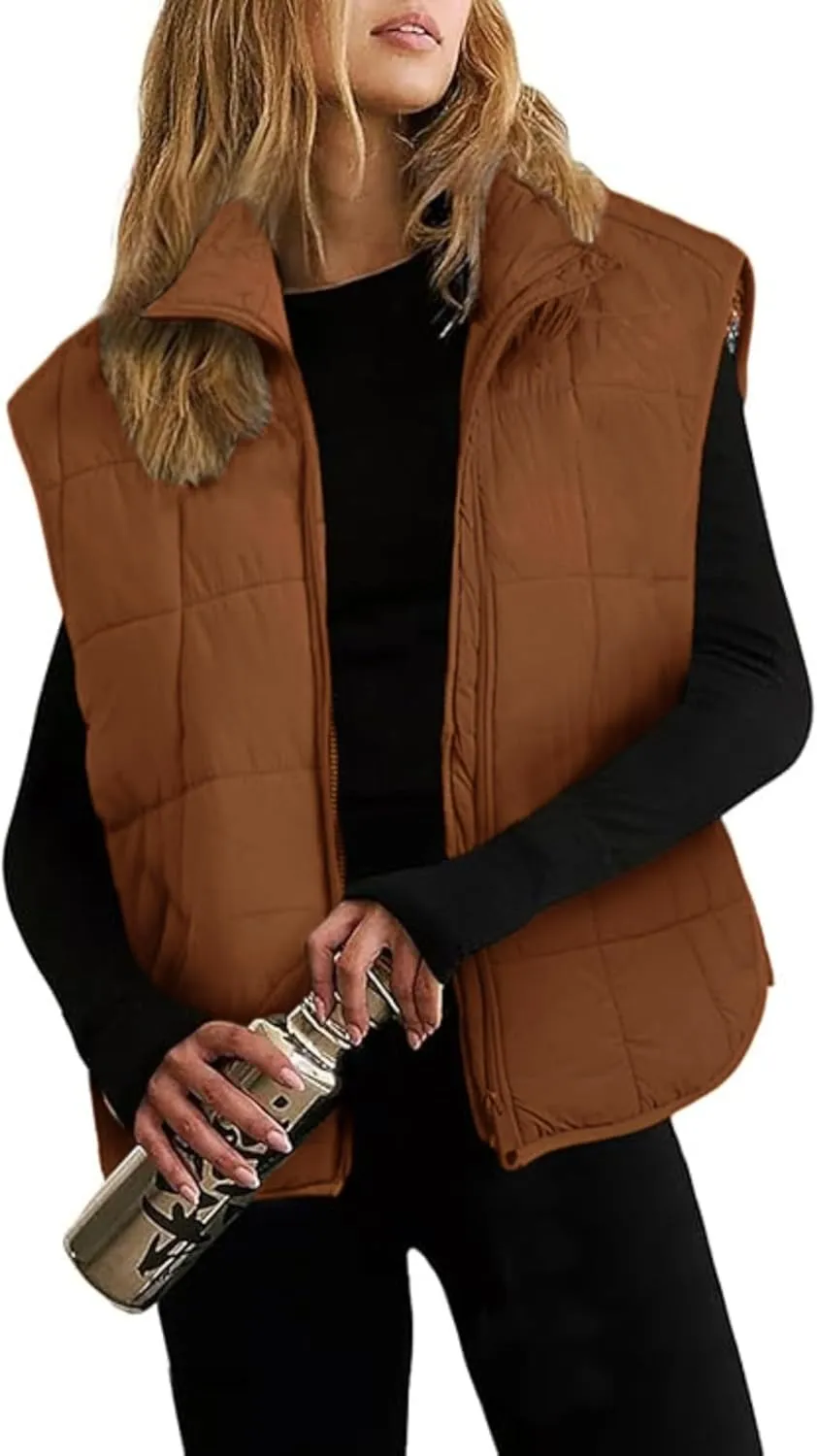 Xiaoxuemeng Puffer Vest Women Lightweight Zip Up Quilted Vest Padded Gilet Sleeveless Jacket with Pockets