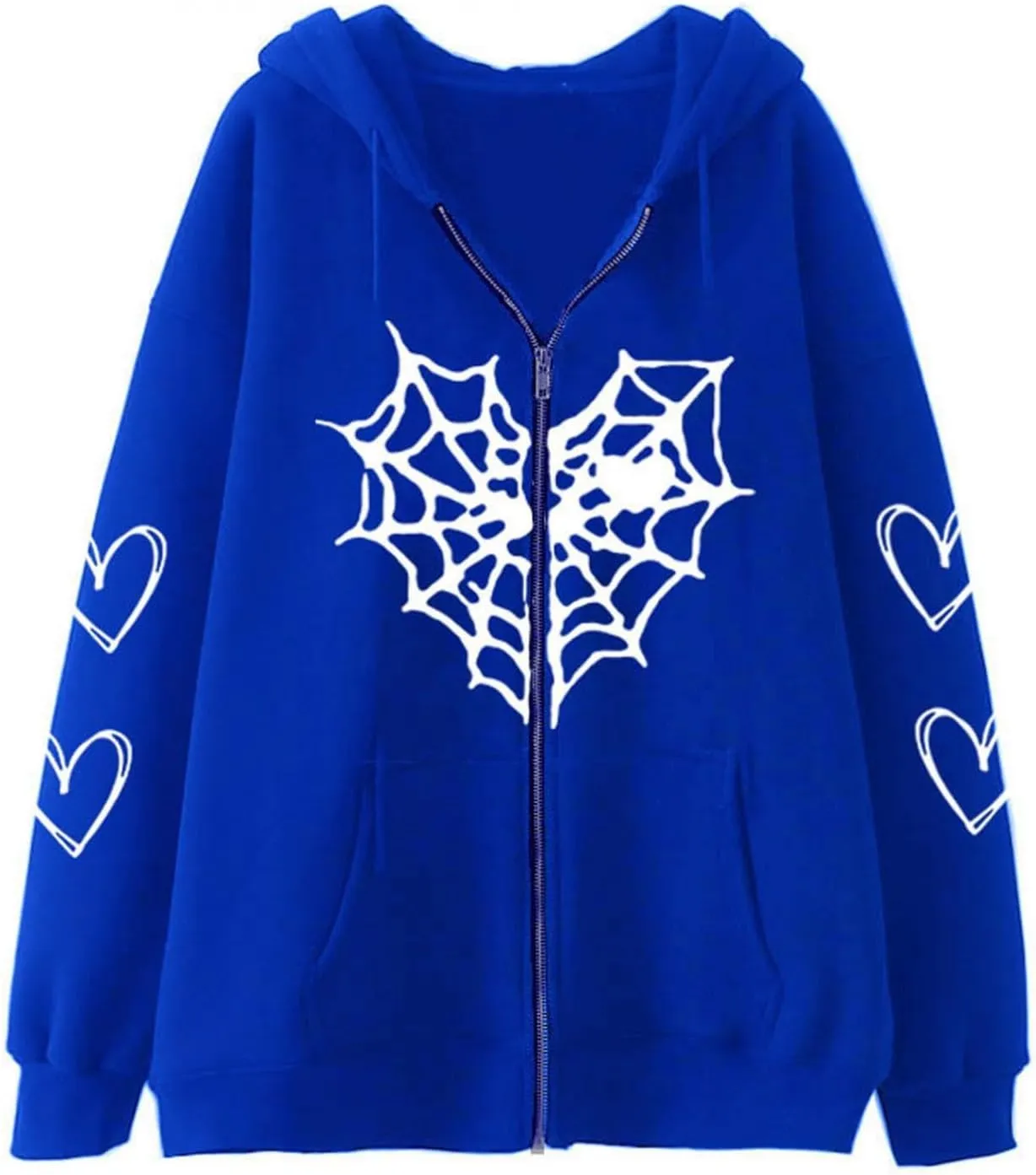 Y2K Hoodies for Women Full Zip Up Print Graphic Oversized Pockets Hooded Jacket 90s Long Sleeve Sweatshirt Cyber Casual Goth