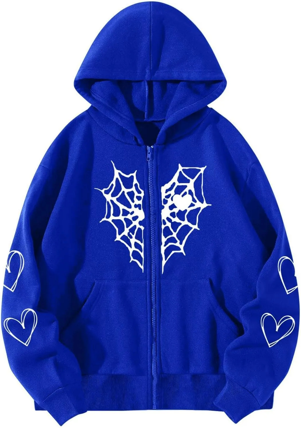 Y2K Hoodies for Women Full Zip Up Print Graphic Oversized Pockets Hooded Jacket 90s Long Sleeve Sweatshirt Cyber Casual Goth