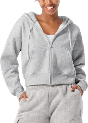 YEOREO Zip Up Hoodies for Women Fleece Pullover Cropped Crew Neck Sweatshirts Katrine Fall Winter Clothes with Pockets