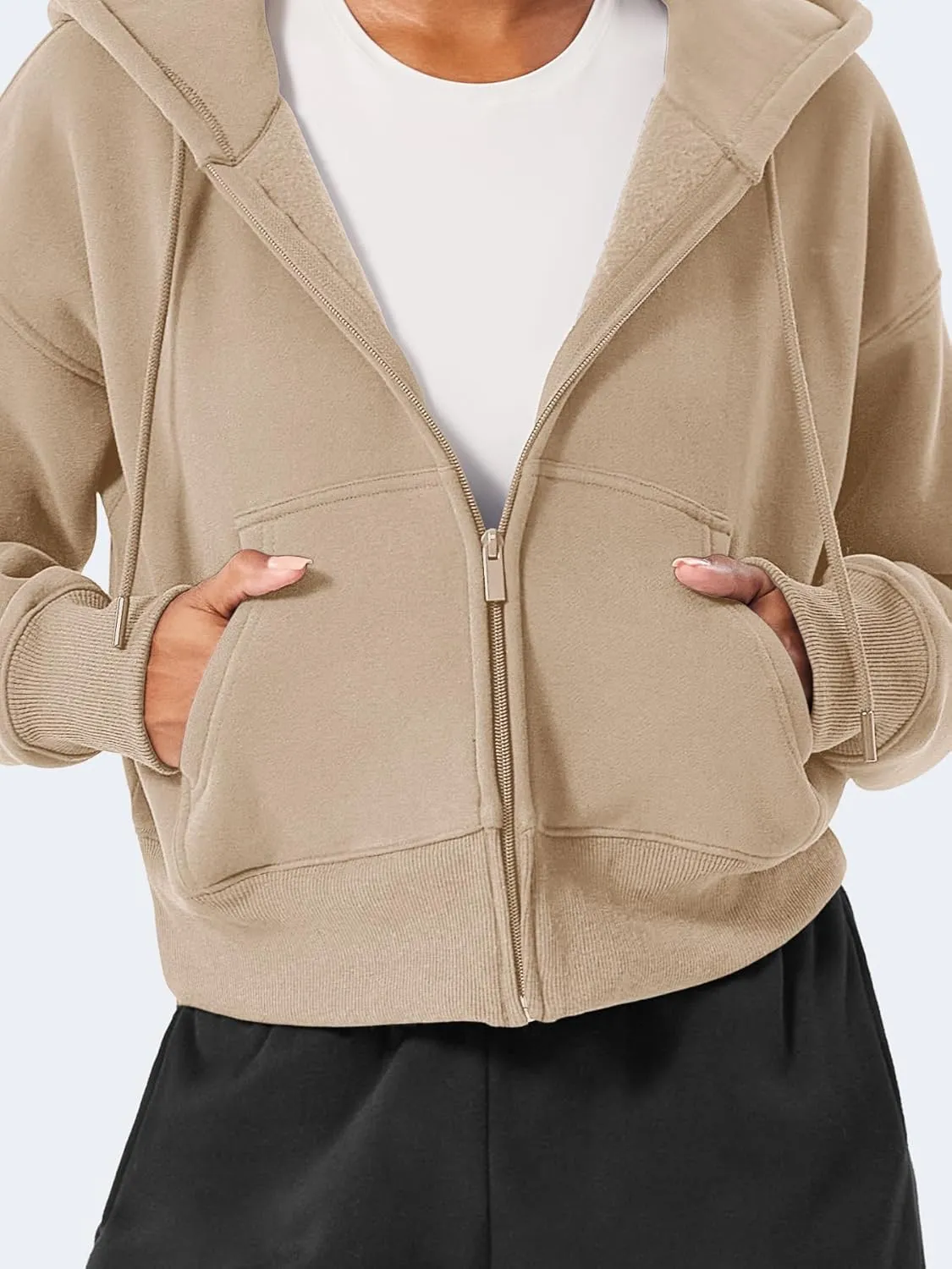 YEOREO Zip Up Hoodies for Women Fleece Pullover Cropped Crew Neck Sweatshirts Katrine Fall Winter Clothes with Pockets