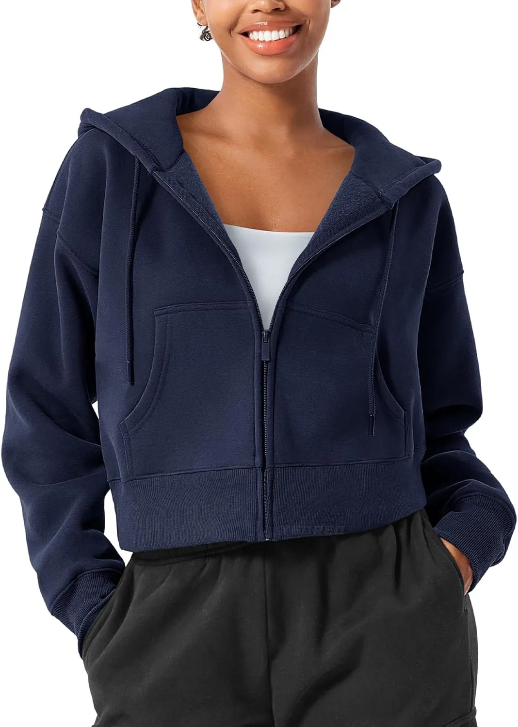 YEOREO Zip Up Hoodies for Women Fleece Pullover Cropped Crew Neck Sweatshirts Katrine Fall Winter Clothes with Pockets