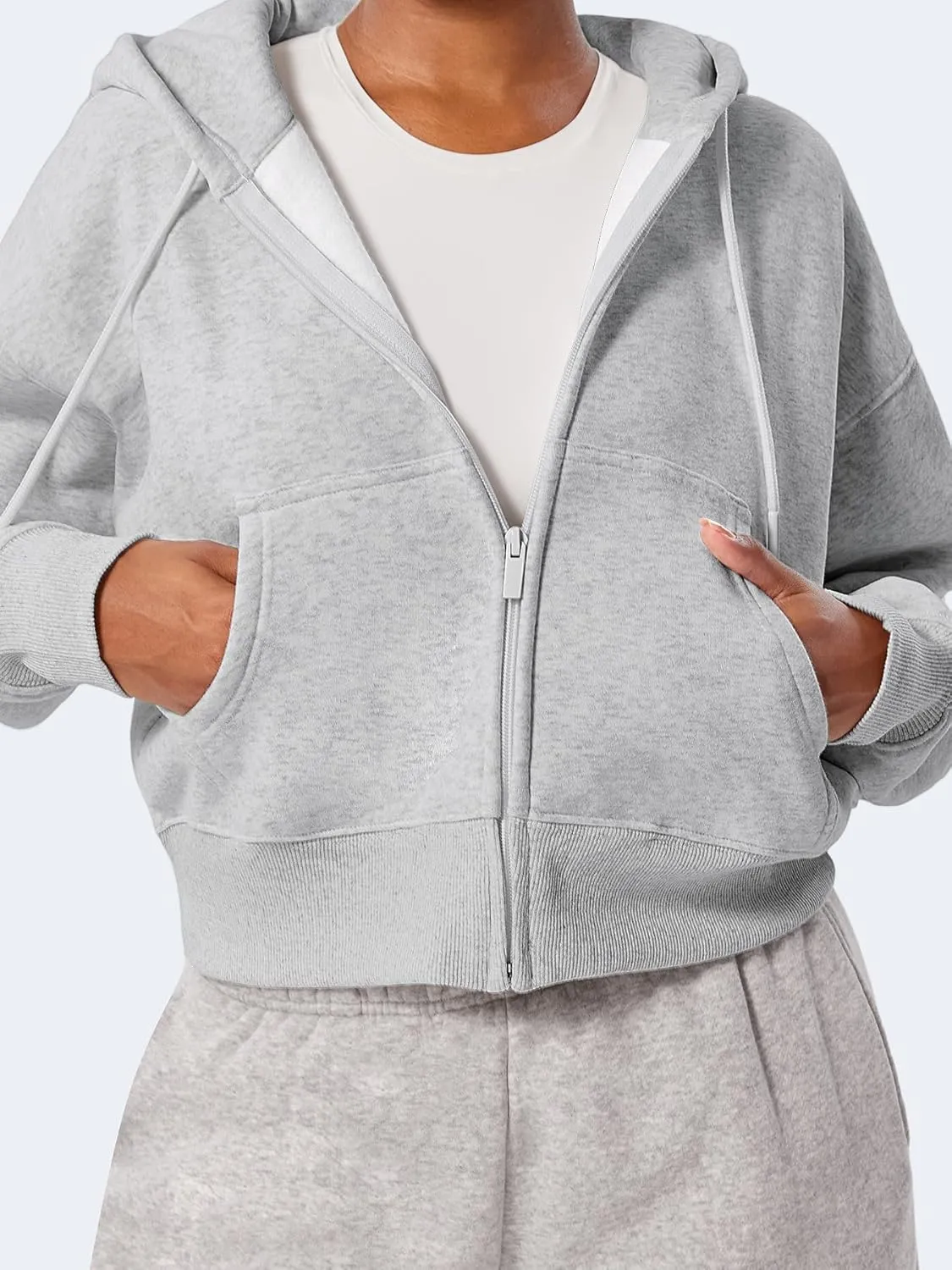 YEOREO Zip Up Hoodies for Women Fleece Pullover Cropped Crew Neck Sweatshirts Katrine Fall Winter Clothes with Pockets