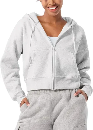 YEOREO Zip Up Hoodies for Women Fleece Pullover Cropped Crew Neck Sweatshirts Katrine Fall Winter Clothes with Pockets