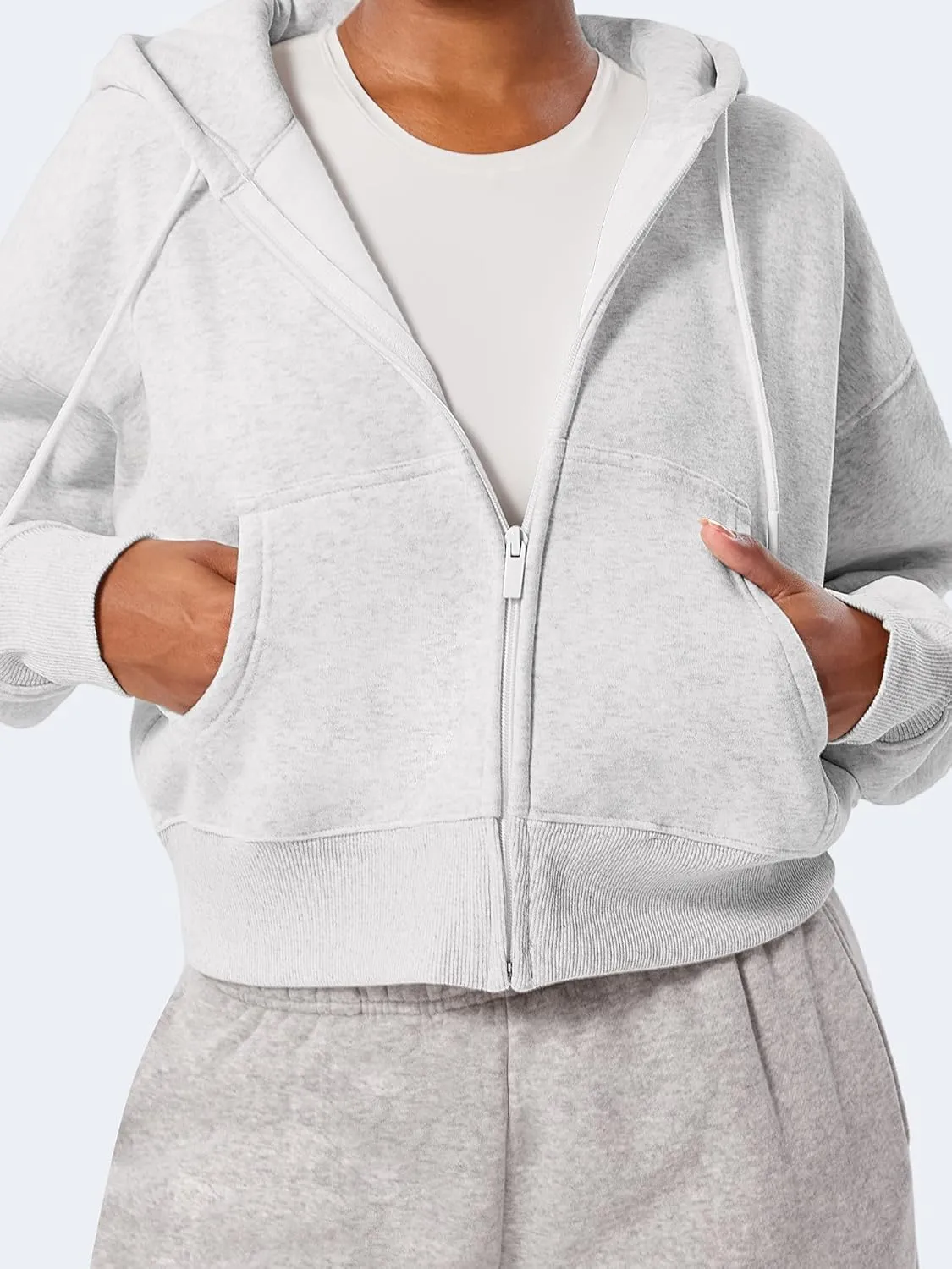 YEOREO Zip Up Hoodies for Women Fleece Pullover Cropped Crew Neck Sweatshirts Katrine Fall Winter Clothes with Pockets